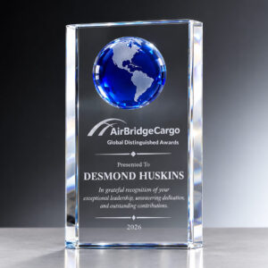 blue globe crystal block award