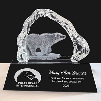 crystal polar bear trophy - crystal arctic animal trophy