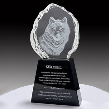 crystal wolf trophy - crystal animal award