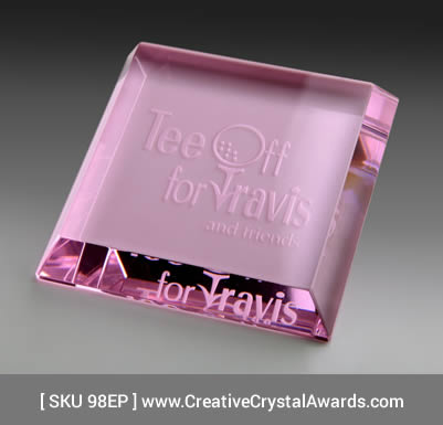 pink crystal square paperweight