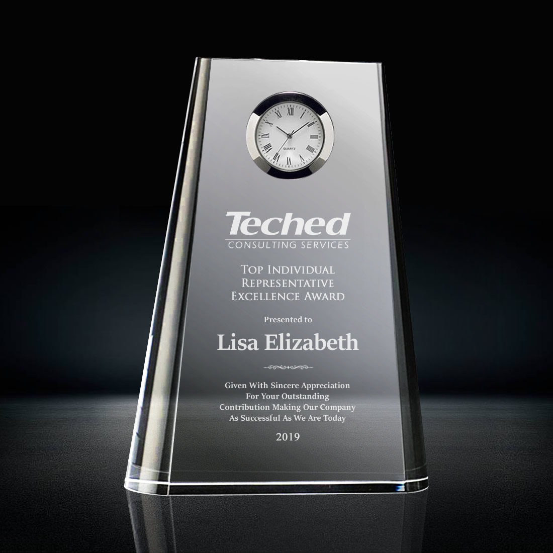 thumbnail image 2 of Personalized Plaque - Customized Glass Award Trophy - 7 Tall With Engraving - Custom Award Plaque For Employee Recognition - Choose Your Title: Appreciation, Excellence, Retirement And More 2 of 12
