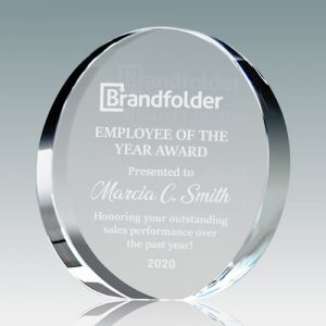 crystal circle beveled award round shaped crystal award stand up circular wedge award