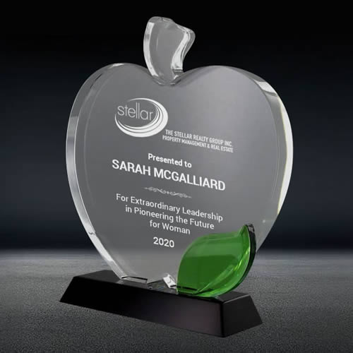 custom apple shaped crystal plaque award