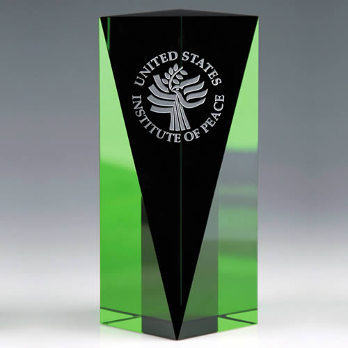 green optical crystal square column award