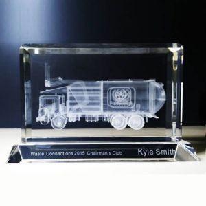 3d laser engraved crystal garbage truck award