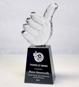 crystal thumbs up award