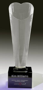 slant face crystal heart tower award