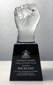 crystal raised fist trophy award
