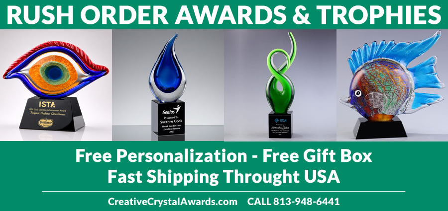 engraved crystal awards with rush shipping USA