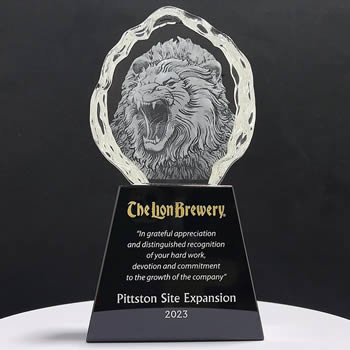 optical crystal lion trophy