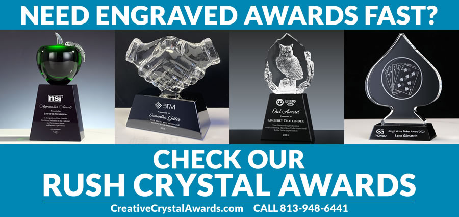 rush crystal awards, crystal trophies fast shipping