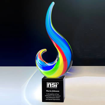 art glass rainbow swirl award for employee recognition