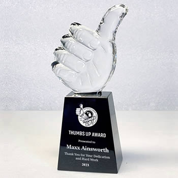 crystal thumbs up award for employee recognition