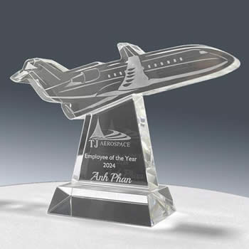 custom crystal airplane award for aviation industry