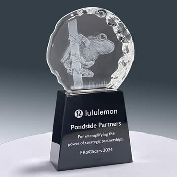 custom crystal frog award for employee recognition