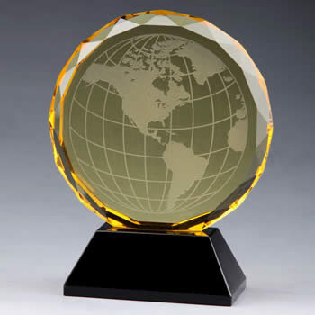 custom crystal globe award for employee recognition