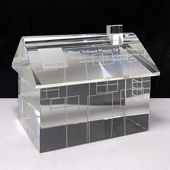custom crystal house award for real estate industry