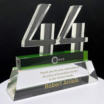 custom crystal number 44 award for employee recognition