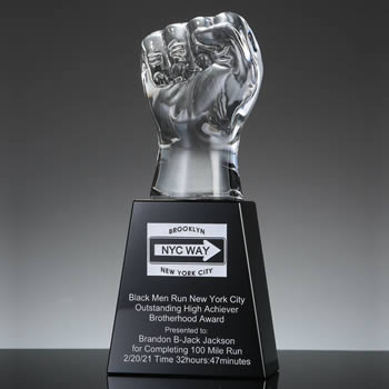 premium crystal fist trophy for employee recognition