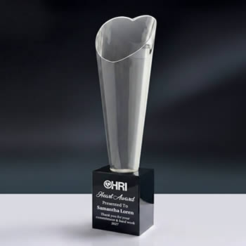 premium crystal heart trophy for employee recognition