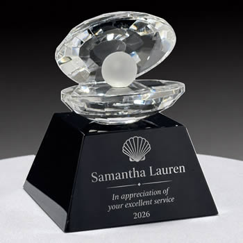 premium crystal open clam shell award for employee recognition