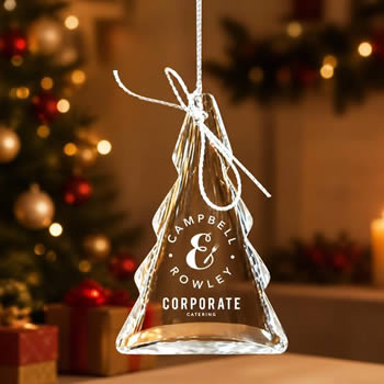 engraved crystal Christmas tree ornament corporate Christmas gift