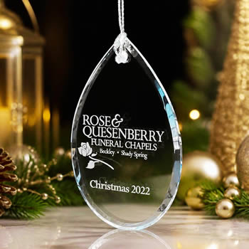 engraved crystal drop ornament corporate holiday gift