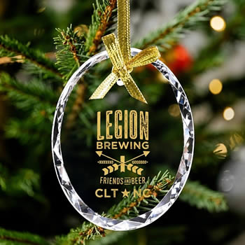 engraved crystal oval ornament corporate holiday gift